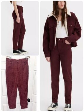 Levi’s High Waisted Mom Jeans Corduroy Relaxed Pants Maroon Brown Size 31